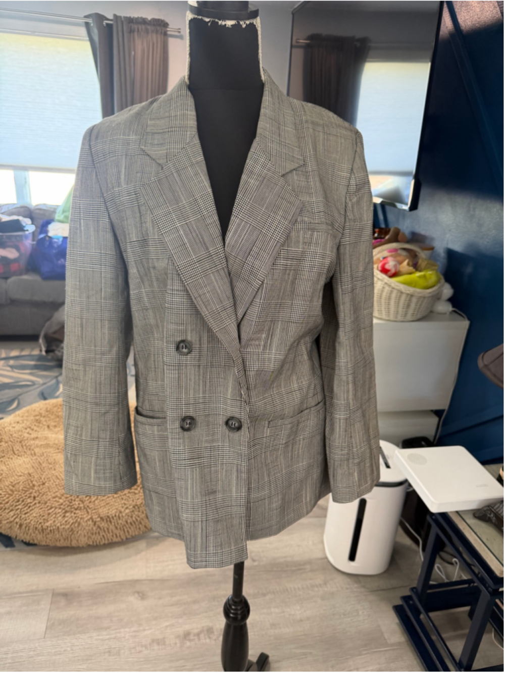 Women's Ashley Brooke Plaid Blazer and Skirt Suit Set, Grey/Black, Size M